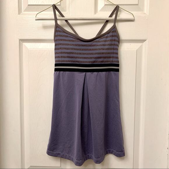 Lucy purple cross back striped athletic tank - Picture 1 of 8